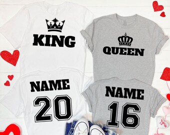 King Queen Matching Couple Shirts, Customizable Valentines Couple Shirt, Valentines Day Shirt Gifts, Valentines Matching Shirts Gift