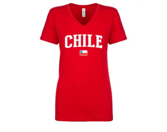 Chile V Neck T shirts Women Lady 100% cotton tee Any Sports National Team Any Sport Soccer tee tshirt