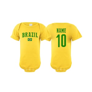 Brasil Bodysuit Brasil Add your Name and Number Infant Clothing  Newest Fan Bodysuit Soccer Baby Outfit  Infant Girls Boys T shirt - Tee