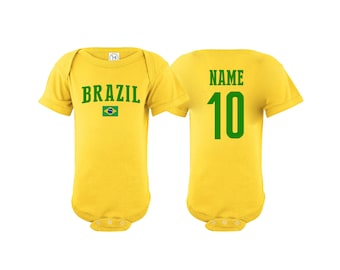 Brasil Bodysuit Brasil Add your Name and Number Infant Clothing  Newest Fan Bodysuit Soccer Baby Outfit  Infant Girls Boys T shirt - Tee
