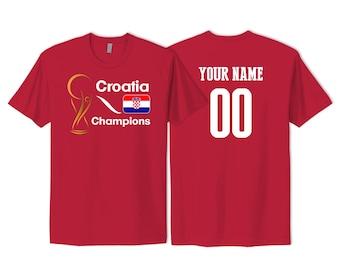 Croatia National Team Pride T Shirt Gold Trophy Logo Print with Customized Sports Name Number Printed in USA
