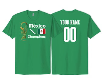Mexico Champions T-Shirt | Mexico National Team | Custom Name & Number | Soccer Trophy Fan Gift 2026