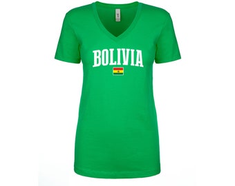 Bolivia V Neck T shirts Women Lady  100% cotton tee Any Sports  National Team Soccer Bolivian tee tshirt