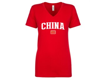 China V Neck T shirts Women Lady  100% cotton tee Any Sports  National Team Soccer tee tshirt