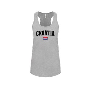 Op de afbeelding: Grijs tanktop met het woord "CROATIA" in zwarte letters en de Kroatische vlag.