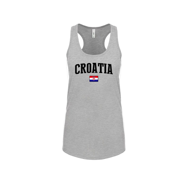 Op de afbeelding: Grijs tanktop met het woord "CROATIA" in zwarte letters en de Kroatische vlag.