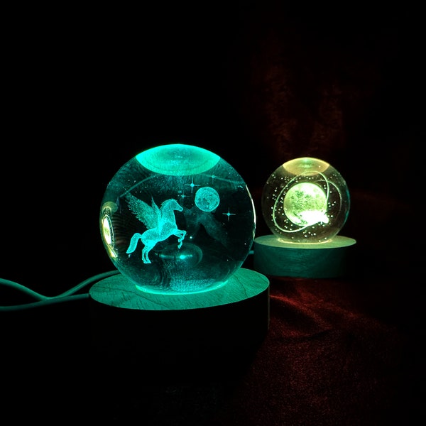 Lampe boule de cristal avec motifs personnalisés, Cadeau pour enfants, Cadeau de Noël, Idées cadeaux pas chères pour le Black Friday, Cadeaux pour couple, Veilleuse colorée