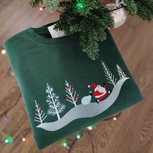 Embroidered Christmas Jumper , Christmas Sweatshirt , Green Jumper ,