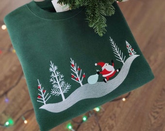 Embroidered Christmas Jumper , Christmas Sweatshirt , Green Jumper ,
