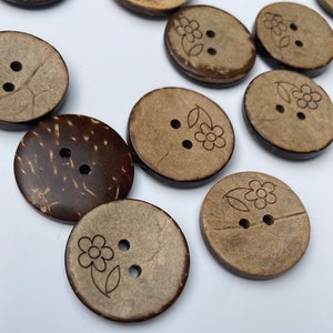 Coconut Buttons , 23mm Natural Buttons , Round Buttons , Coconut Shell Button , Two Hole Buttons -