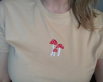 Embroidered Mushroom Tshirt , Botanical Shirt , Plant Shirt