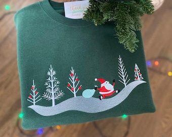 Embroidered Christmas Jumper , Christmas Sweatshirt , Green Jumper ,