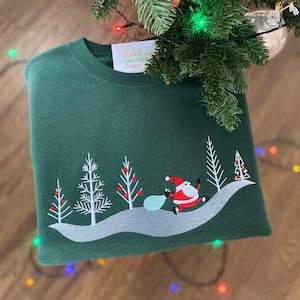 Embroidered Christmas Jumper , Christmas Sweatshirt , Green Jumper ,