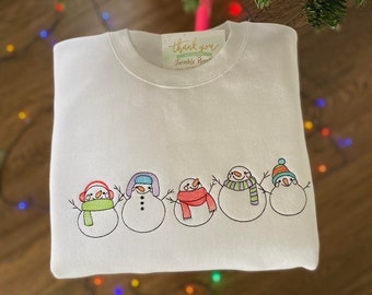 Embroidered Snowmen Christmas Jumper , White Christmas Sweatshirt