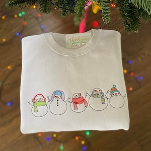 Bestickter Schneemänner-Weihnachtspullover, weißes Weihnachts-Sweatshirt