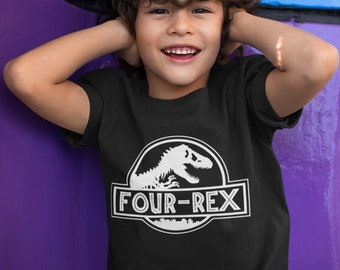 T-Rex Birthday T-shirt - Boys Birthday Shirt - Kids Party Top - 4th Birthday T-Shirt