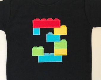 Embroidered Girls ,Boy Birthday T-shirt with Building Blocks