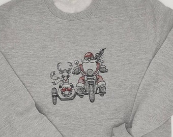 Embroidered Christmas Jumper - Christmas Sweatshirt - Santa Reindeer Jumper -