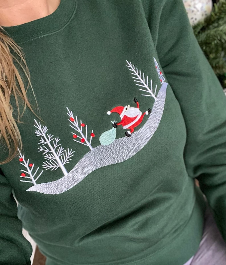 Embroidered Christmas Jumper , Christmas Sweatshirt , Green Jumper , image 6