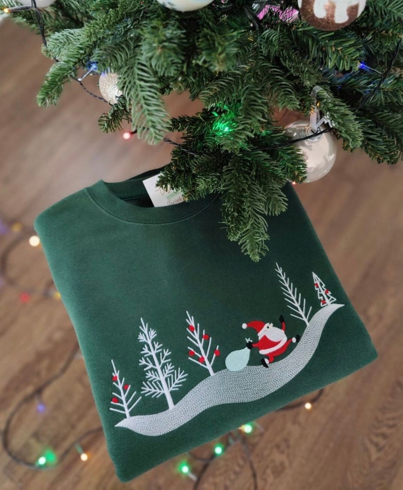 Embroidered Christmas Jumper , Christmas Sweatshirt , Green Jumper , image 1