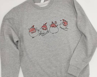 Embroidered Christmas Jumper , Christmas Sweatshirt , Snowman Jumper ,Grey Xmas Sweater
