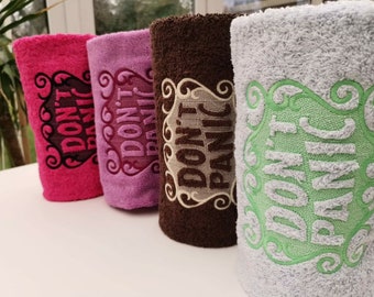 Luxurious Embroidered Don't Panic Hand Bath Towel Towel Day 25th May Birthday Christmas Gift Custom Made