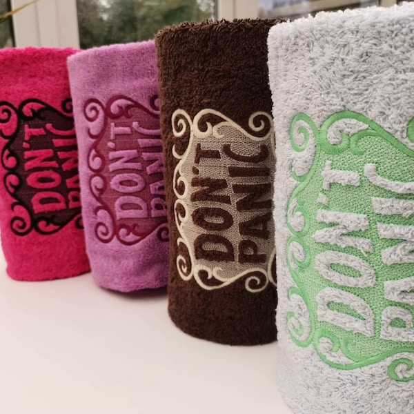 Luxurious Embroidered Don't Panic Hand Bath Towel Towel Day 25th May Birthday Christmas Gift Custom Made