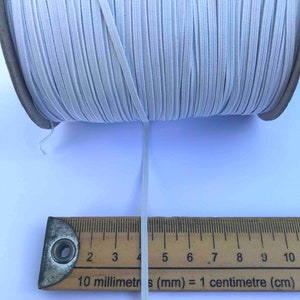 3mm Elastic Cord - Flat Elastic - White Elastic - Elastic Band - Elastic For Masks - White Cord - Sewing Cord - 4 Cord Elastic - Waistband -