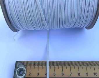 3mm Elastic Cord - Flat Elastic - White Elastic - Elastic Band - Elastic For Masks - White Cord - Sewing Cord - 4 Cord Elastic - Waistband -