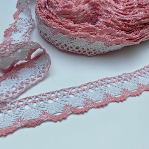 4cm Lace Trim - Pink And White Lace - Edging Trim - Cluny Lace - Embroidered Lace - Craft Lace - Pink Lace Trim - Lace Per Meter