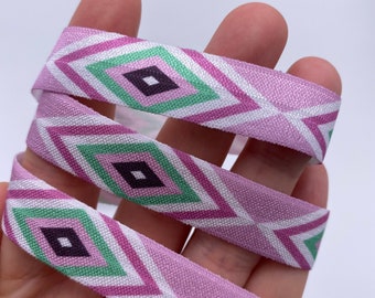 Fold Over Elastic -Rubber Band - Pattern Elastic - 16mm Elastic - Printed Elastic - Elastic Ribbon -Folding Rubber , Aztec FOE- 1 Meter
