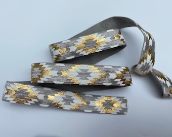 Elástico plegable de 16 mm - Banda de goma - Patrón elástico - FOL gris y dorado - Cinta elástica - Vendido por metro