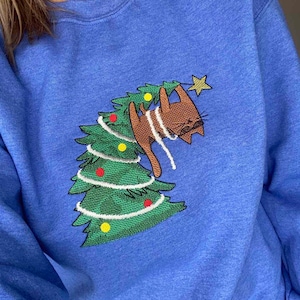 Embroidered Christmas Jumper , Christmas Sweatshirt , Christmas Jumper With Cats , Cat Sweater