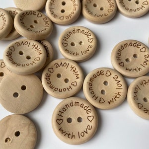 Wooden Buttons 20MM , Handmade With Love Buttons , Round Buttons , Sewing Buttons ,10 Buttons