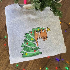 Embroidered Christmas Jumper , Christmas Sweatshirt , Christmas Jumper With Cats , Cat Sweater