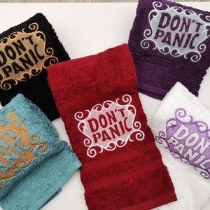 Don&#39;t Panic Towel - Towel Day Towel - 25th May Towel - Hand Towel - Luxury Towel - Hitchhikers Towel - Bathroom Towel -