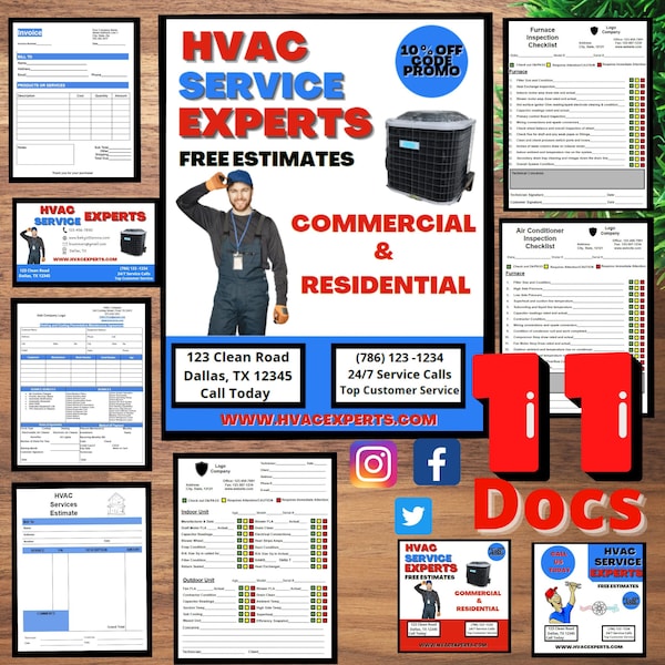 HVAC Preventative Maintenance Agreement Contract HVAC Flyer Estimate Sheet Inspection Checklist Heating Air Conditioning Editable Templates