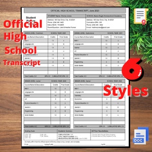 High School Transcript Editable Fillable Template, Homeschool Transcript Template, Printable Homeschool Records Transcripts