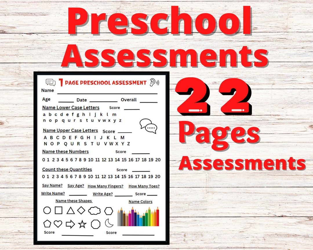 Printable Preschool Assessment Worksheets Activity Pre School Etsy