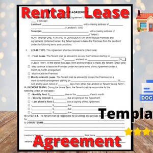 Rental Agreement Printable, Payment Agreement, Lease Contract Template, Landlord Form, Residential Housing Agreement