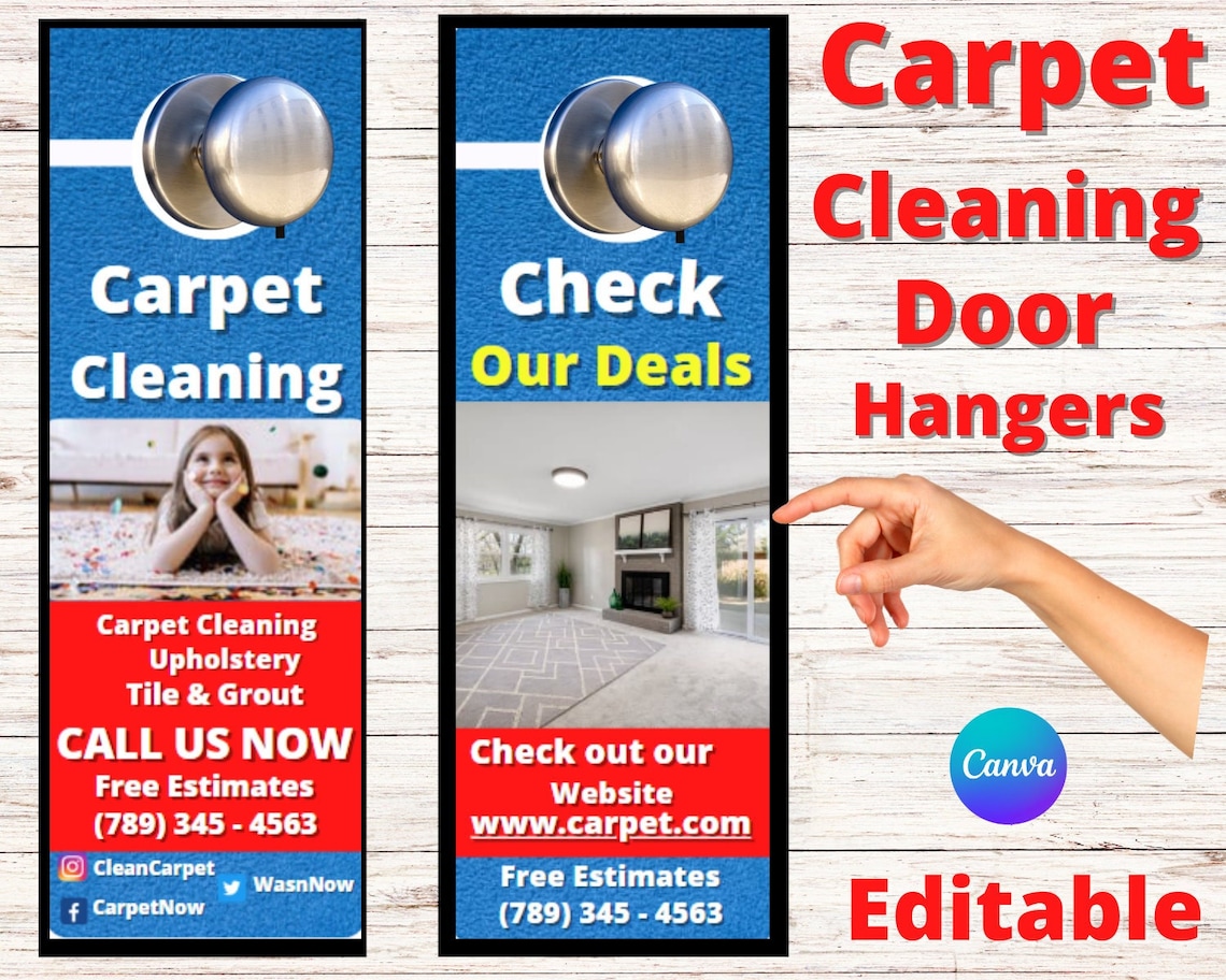 Carpet Cleaning Door Hangers Custom Door Hangers Canva Etsy
