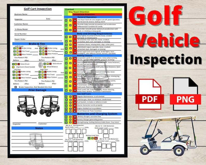 Golf Cart Inspection Report Checklist, Golf Cart Rental Check In, Daily