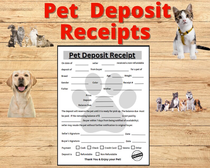 Pet Deposit Receipts, Puppy Receipt, Kitten Receipt, Dog, Cat Breeder ...