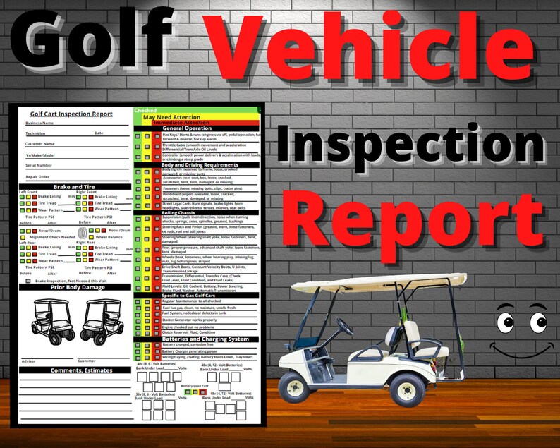 Golf Cart Inspection Report Checklist Golf Cart Rental Check Etsy