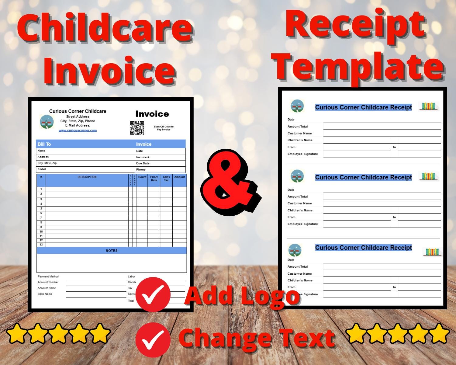 Childcare Invoice Receipts Templates, Daycare Invoice, Receipt, Flyer ...
