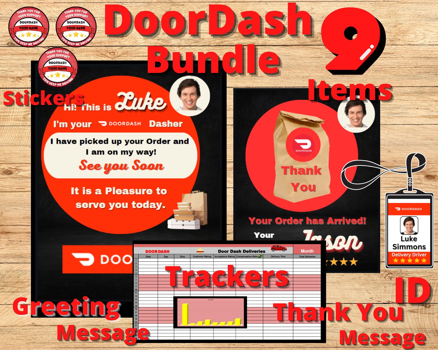 Doordash Dasher Bundle Personalized Messages Animated GIF, ID Card