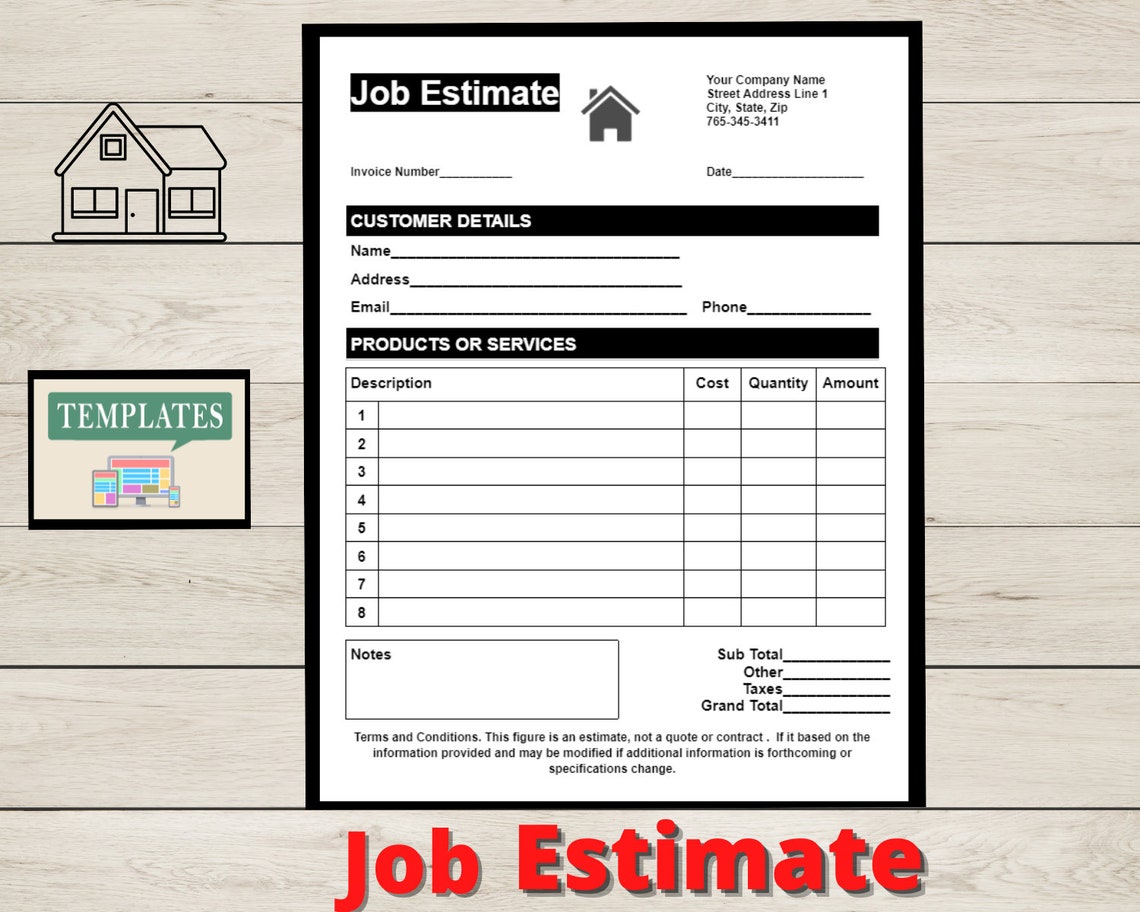 Job Estimate Form, Home Construction, Remodeling, Printable and ...