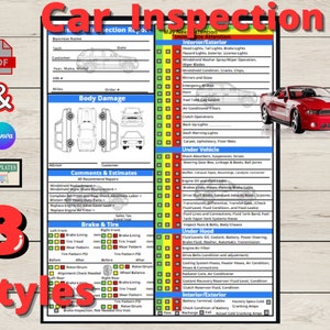 Vehicle Inspection Report Car Checklist Automotive Inspections Worksheet PDF Template Repair Tracker Log