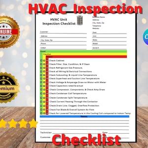 HVAC Inspection Checklist, Air Conditioner Inspection Printable, Editable Commercial Performance