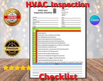 HVAC Inspection Checklist, Air Conditioner Inspection Printable, Editable Commercial Performance